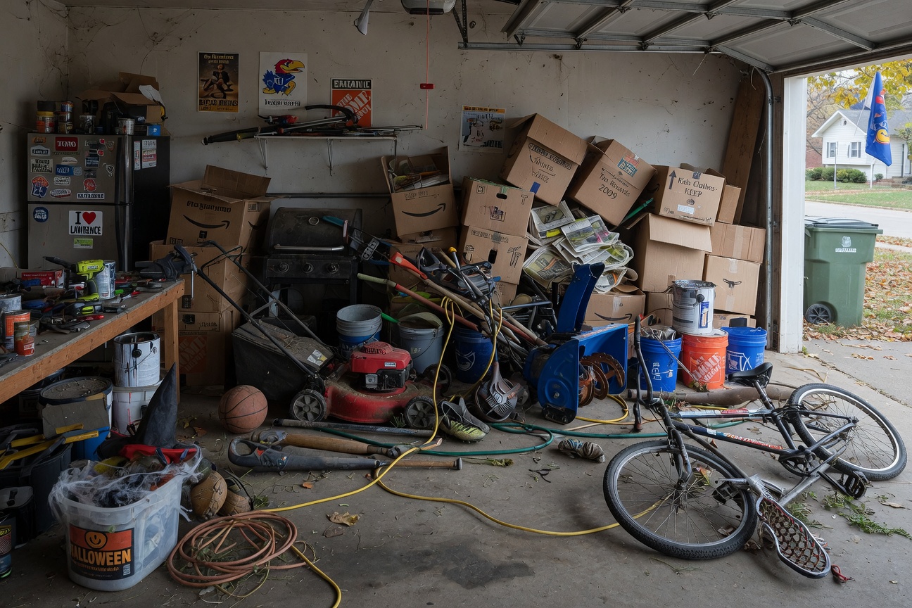 Before custom garage cabinetry installation in Lawrence Kansas home